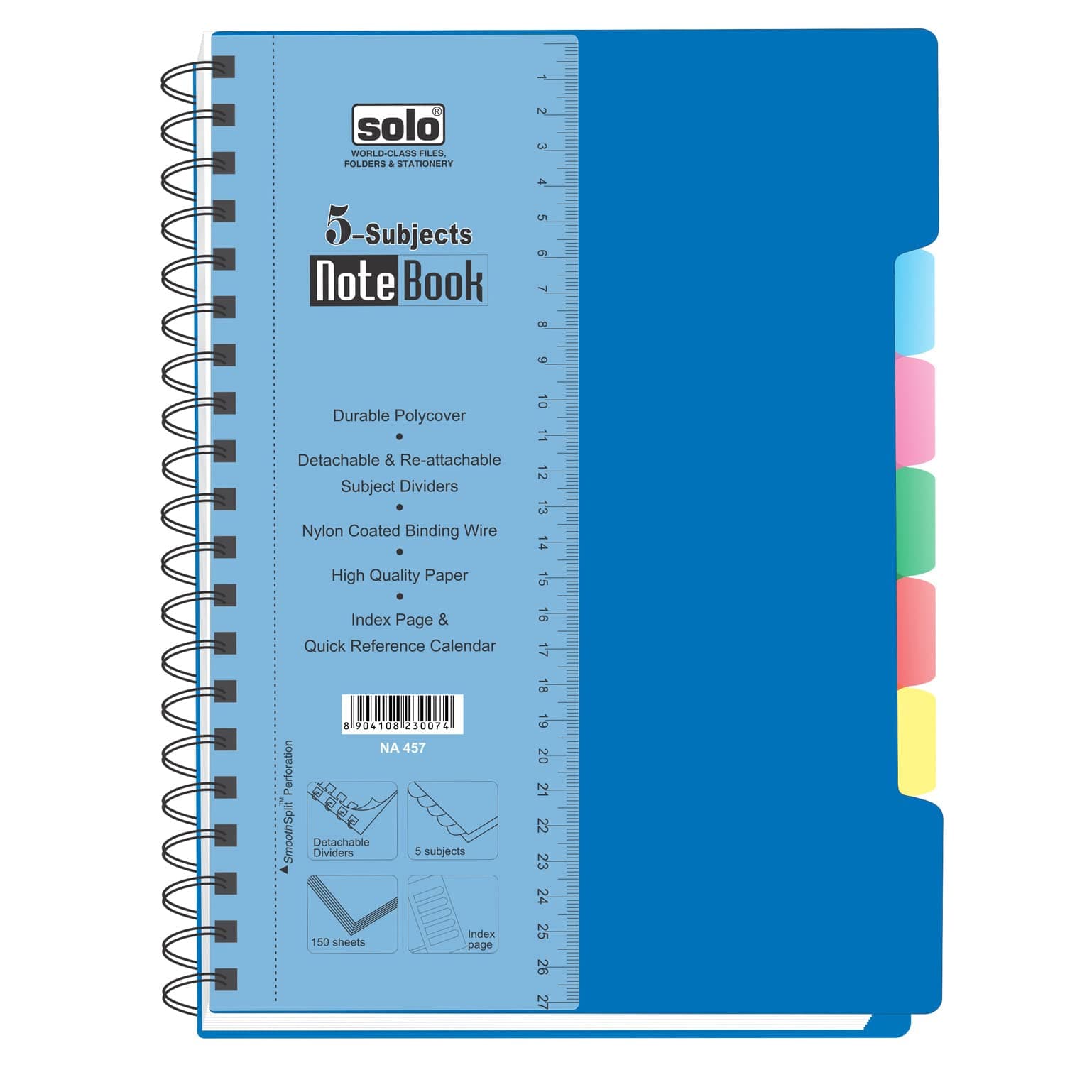 SOLO A4 5 Subject Executive Notebook - 300 Pages | 5 Re-attatchable Dividers, Monthly Planner, Storage Pocket & Business Card Slot | Double Wire O-Ring Binding | 5 Divided Sections for Organized Notes