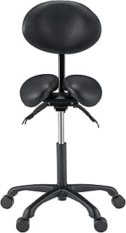 Master Massage Berkeley Ergonomic Saddle Stool - Two Split Seat Stool - Hydraulic Swivel Rolling Seat & Saddle Posture Correction Chair with Backrest - Black