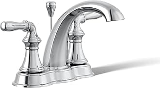 KOHLER K-393-N4-CP Devonshire® Centerset Bathroom Sink Faucet, 3-Hole Installation, 4 Inch Bathroom Faucets with Pop-Up Drain, 2-Handle, 1.2 gpm, Polished Chrome