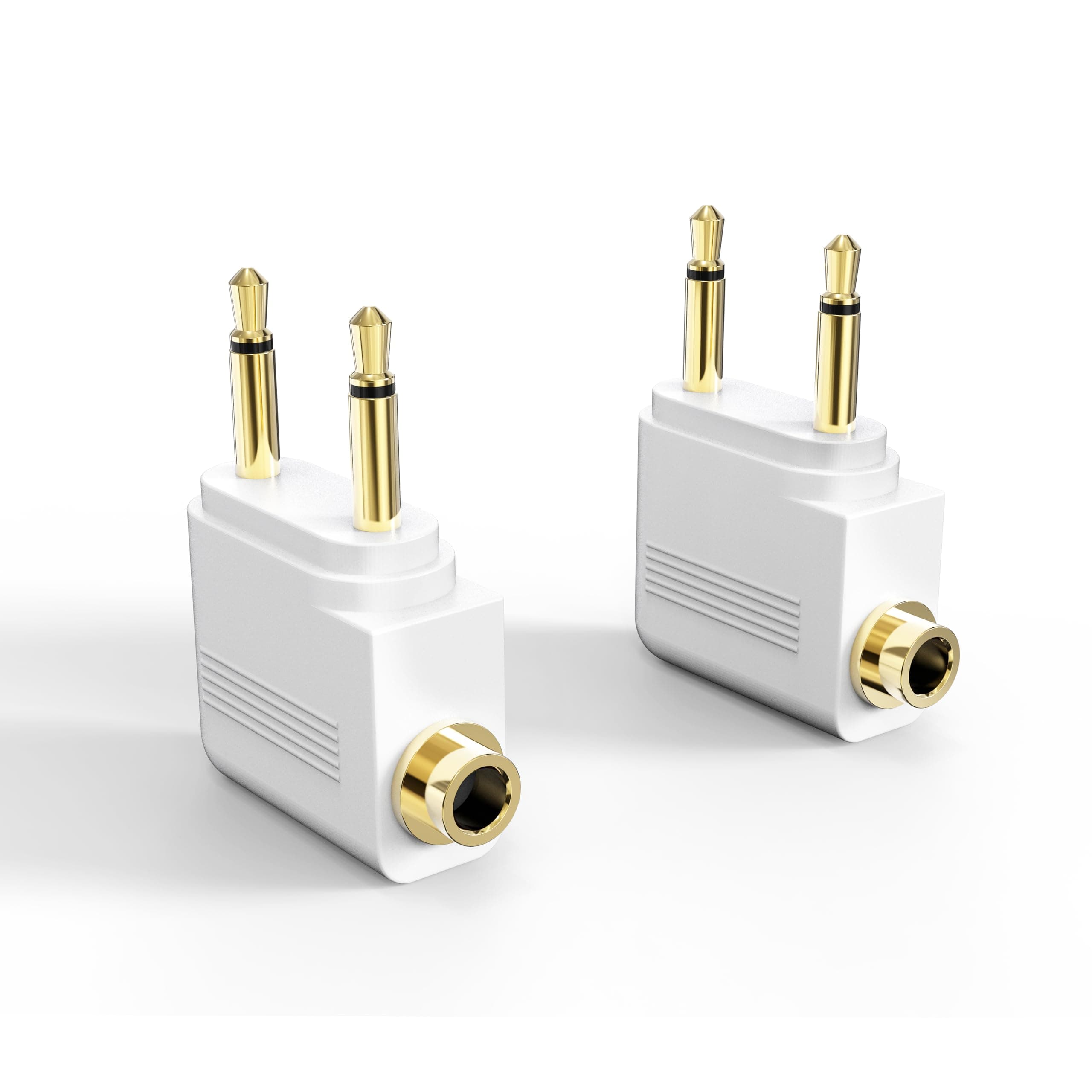 MEE Audio Airplane Headphone Adapter for in-Flight Entertainment Systems - Dual 3.5mm Male to 3.5mm Female - Works with Headphones, Headsets, and Bluetooth Adapters (2 Pack), White