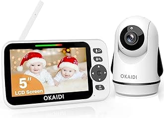OKAIDI Video Baby Monitor with Camera and Audio, 5" Display Baby Monitor No WiFi, 30H Battery and 1000ft Range Baby Monitor, Remote Pan-Tilt-Zoom Baby Camera, Night Vision, 2-Way Talk, VOX,Temperature