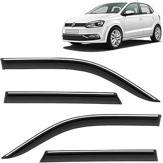 KINGSWAY Accessories Chrome Lining Door Visor Only Compatible with Volkswagen Polo Year 2009 to 2022 All Model, Premium Chromeline Unbreakable Car Rain Guard Side Rear Wind Deflectors, Set of 4 Pcs
