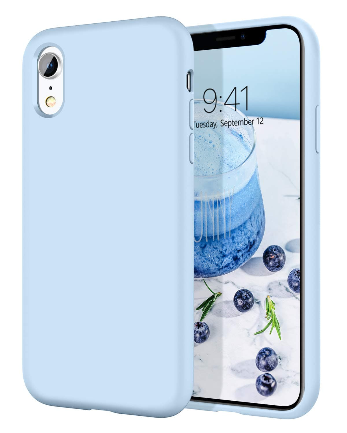 DOMAVER iPhone XR Cases, iPhone XR Case Slim Lightweight Smooth Liquid Silicone Soft Gel Rubber Microfiber Lining Cushion Texture Cover Shockproof Protective Phone Cases for iPhone 10 XR, Light Blue