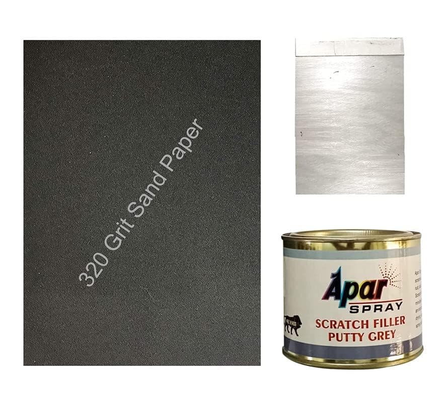 APAR Silicone Scratch Filler Putty Grey 200 Gms 1 Putty Knife And 320 Grit Sandpaper To Fill Scratches And Dent On Car Bike