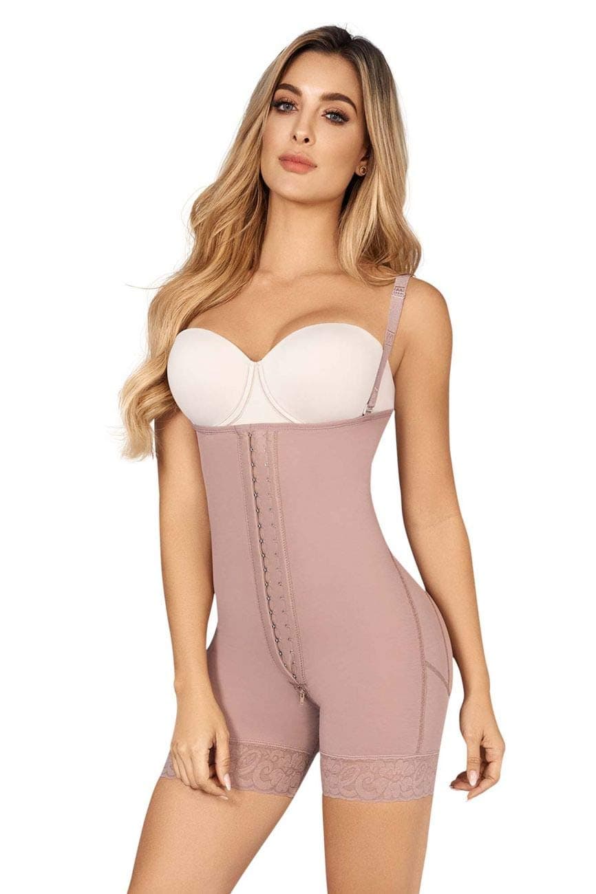 MOLDEATE 1048 Post-Surgical Open Bust Mid-Thigh Body Shaper Brown