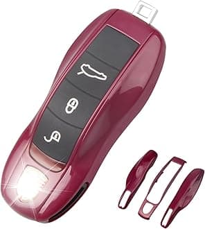 QBUC for Porsche Key Fob Cover,3-Piece Painted Key Shell Compatible with Porsche Cayenne Panamera Macan Cayman (Ruby Red)