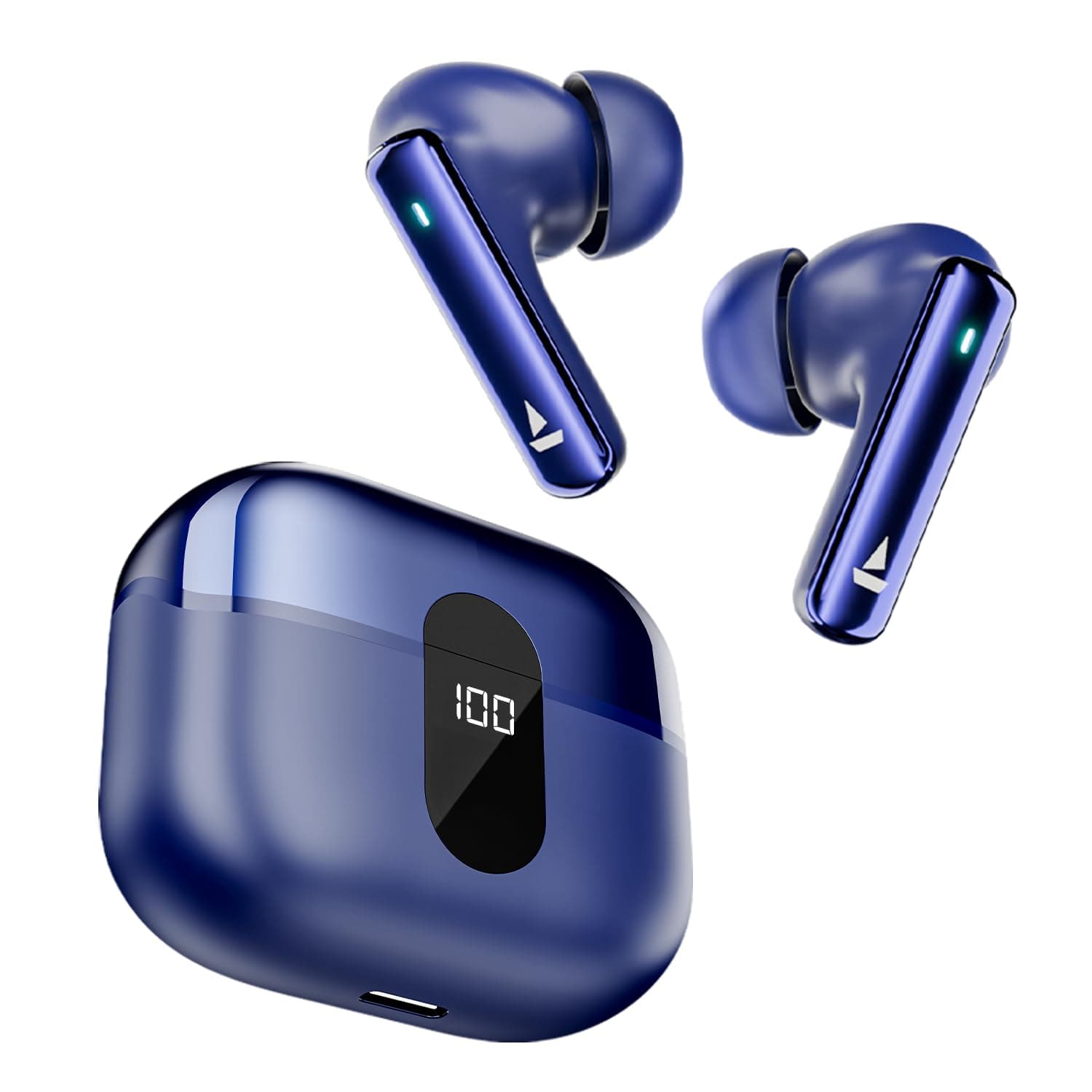 Airdopes 121 Pro Plus,100H Battery,4Mics ENx,Low Latency,Fast Charge, LED Display, Stream Ad Free Music via App Support, Bluetooth in Ear Earbuds, TWS Ear Buds Wireless Earphones with mic (Blue)