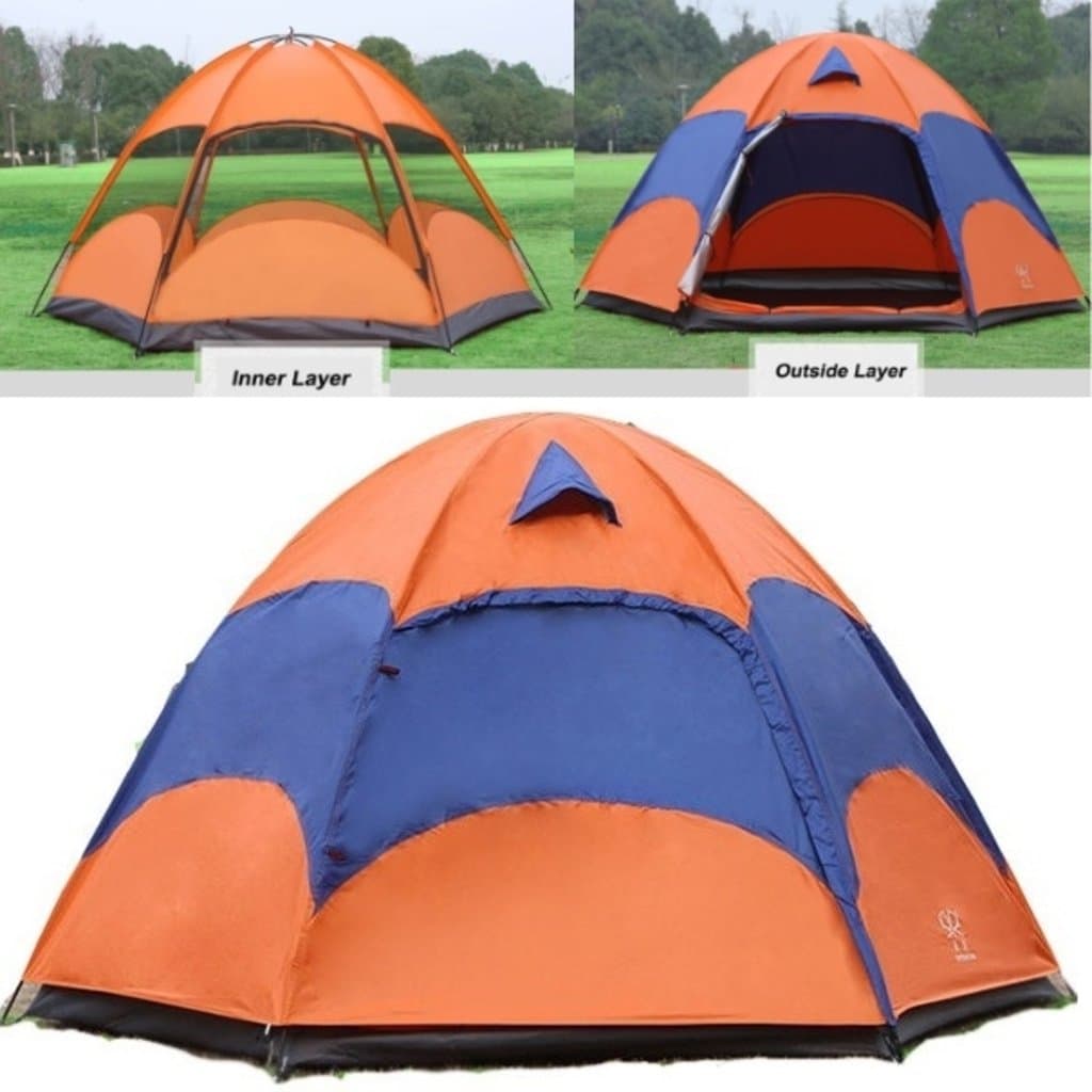 Double Layer Instant Family Tent 4-6 Persons Large Poled Dome Camping Tents, Windproof/ Rainproof/ Anti-UV/ Anti-Insect/ 1500-2000 mm Polyester Oversized for Outdoor, Picnic, Camping, Travel, Beach