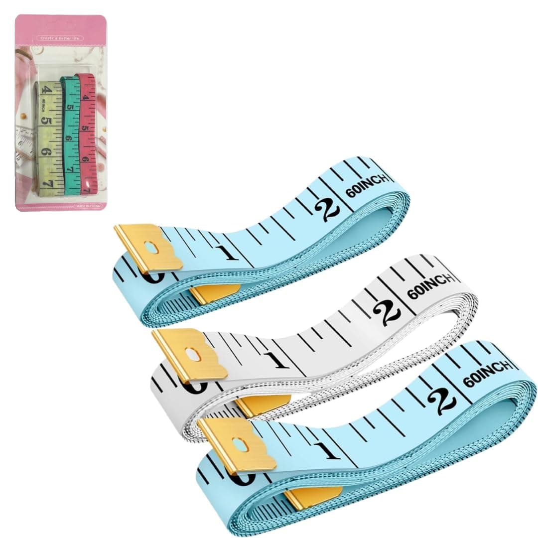 MOMENT 3 Pack Soft Measuring Tape for Body,Double Scale 60inch/150cm Tape Measure Sewing Tailor Cloth Flexible Ruler for Weight Loss, Color Assorted