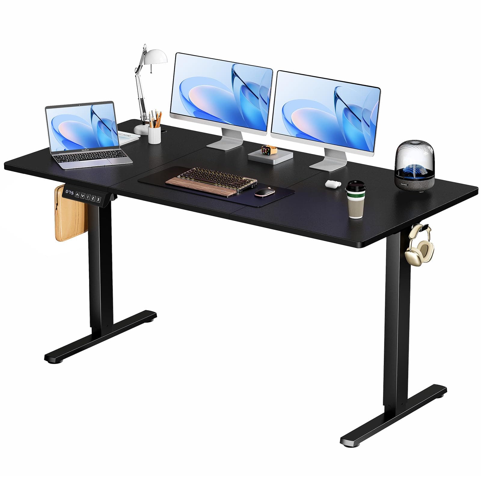 Smug Standing Desk, Adjustable Height Electric Sit Stand Up Down Computer Table, 63x24 Inch Ergonomic Rising Modern Lift Motorized Gaming Desktop Workstation for Work Home Office - Black