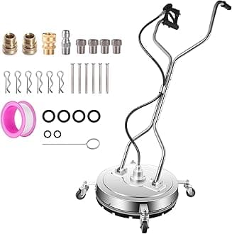 20" Pressure Washer Surface Cleaner with 4 Wheels,Dual Handle,Stainless Steel Housing, 4 Replacement Nozzles and 2 Hose Adapters,Ideal for Driveways, Sidewalks,Patios,Decks Cleaning