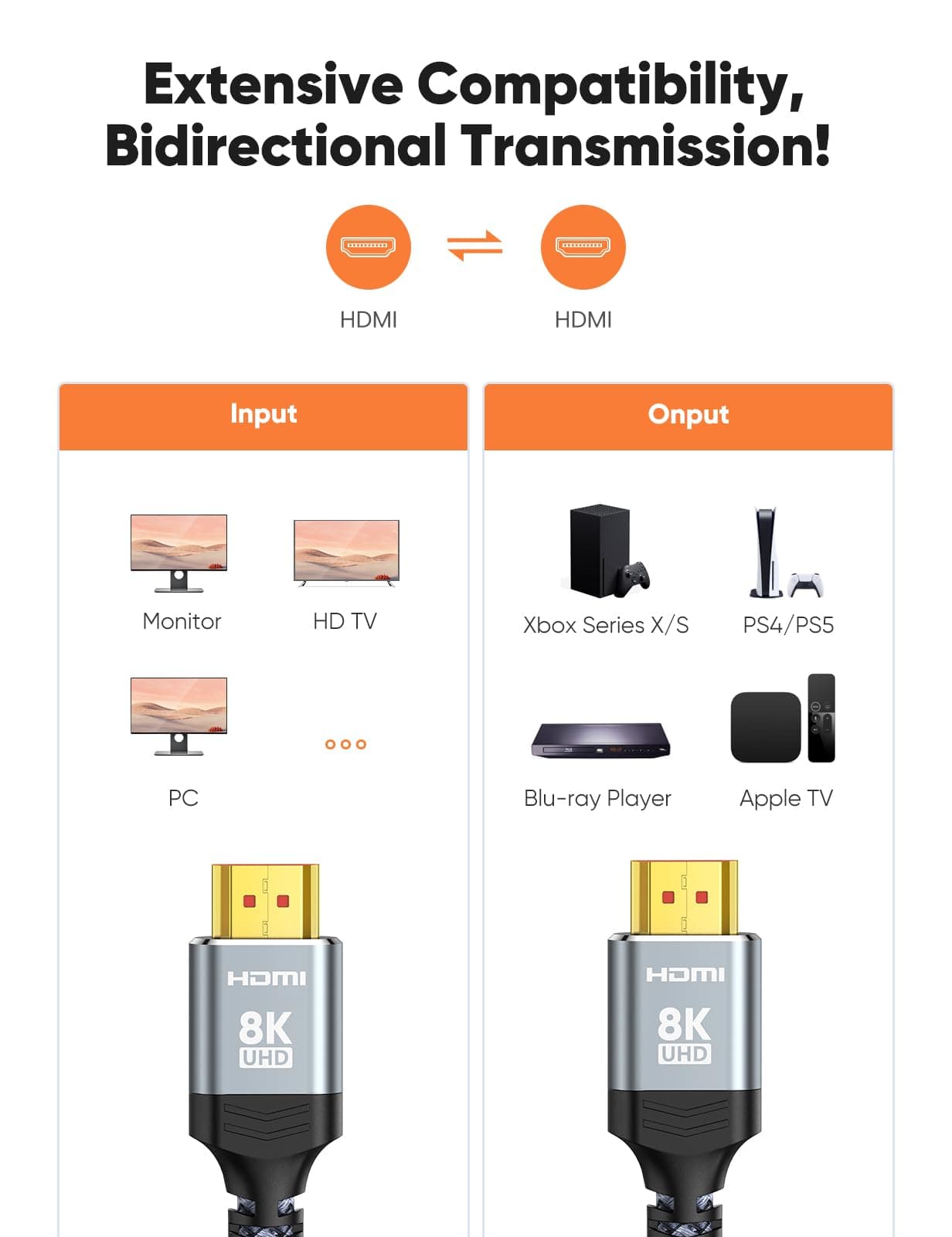 Snowkids 8K HDMI Cable 3 m, HDMI 2.1 Cable, 8K@60Hz HDMI Lead, 4K@120Hz, eARC HDR10 4:4:4| 21:9, HDCP 2.2/2.3, 3D, VRR, Ethernet, Compatible with Latest game console/TV/HDTV/Blu-ray