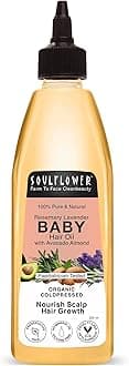 Soulflower Rosemary Baby Hair Oil for Hair Growth, 100% Pure & Natural Organic, Nourishment with Avocado, Coconut, Olive & Almond Oils, Dermatologist & Pediatrician Tested for Healthy Scalp, 225ml