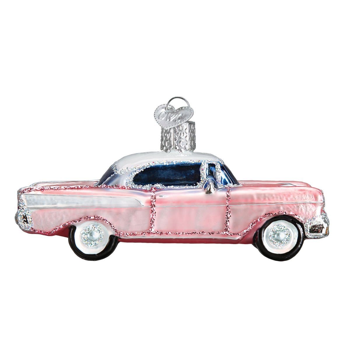 Glass Blown Ornament Classic Car (46023) , Pink