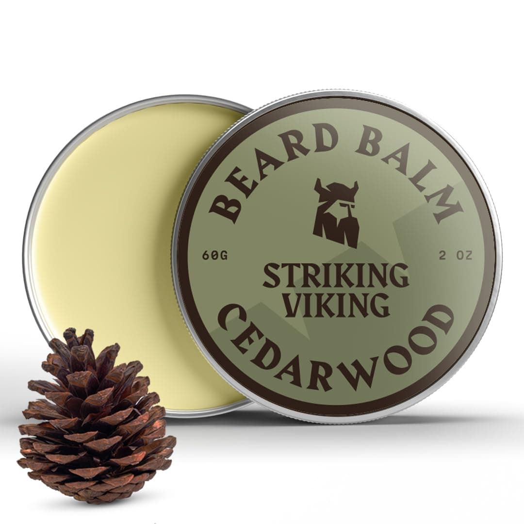 Striking Viking Beard Balm Conditioner for Men - Styles & Softens Beards and Mustaches - 100% Natural Ingredients with Shea Butter, Argan & Jojoba Oils and Cedarwood Scent