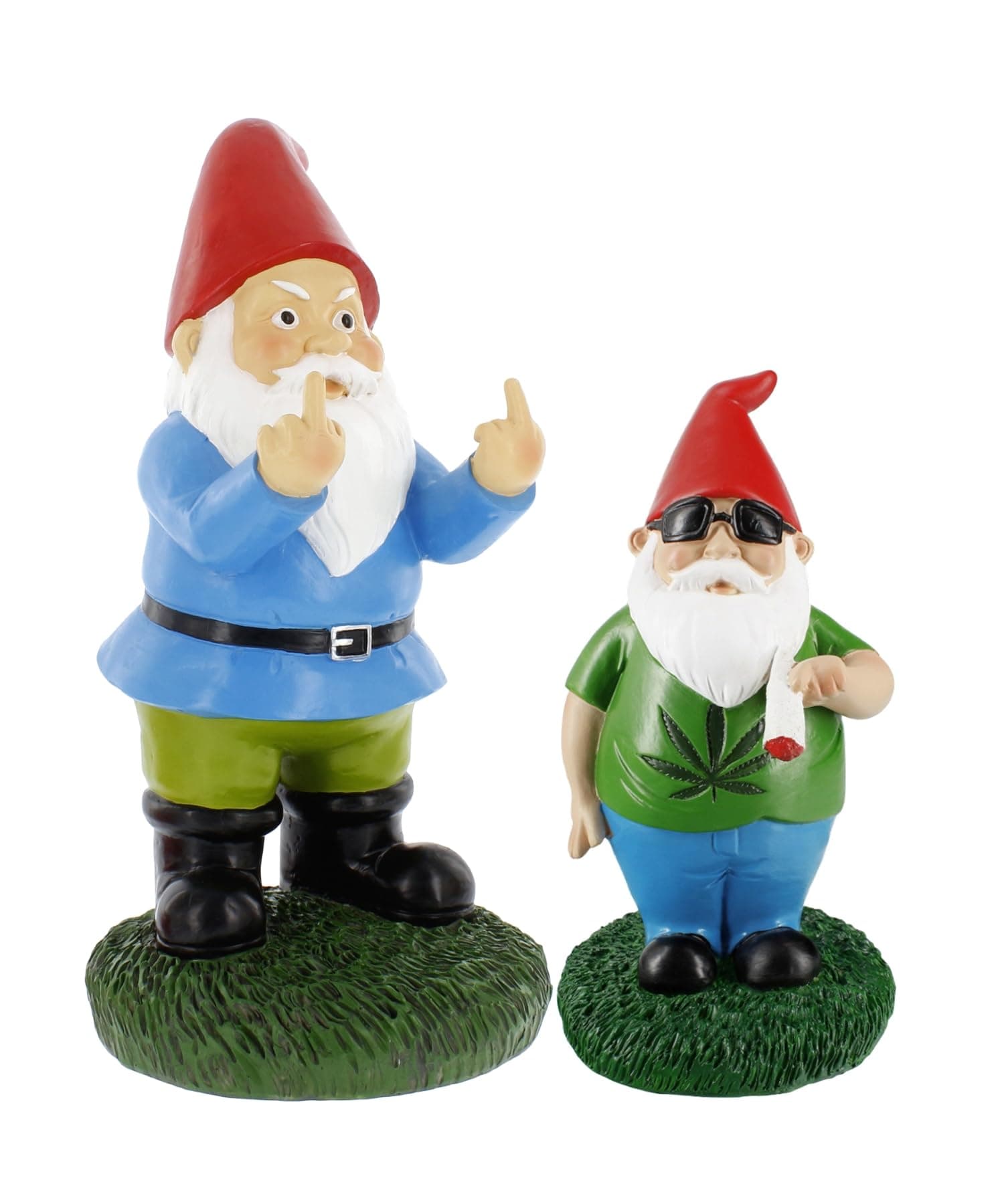 Gnometastic Middle Finger Gnome, 12.5" & Smoking Gnome, 8.5" - Funny Garden Gnomes for Outdoor Decoration, Lawn Ornament or Home Decor