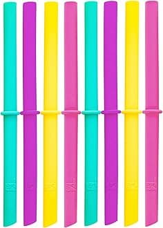 Elk and Friends Adult & Kid's Reusable Silicone Straws with Stopper for 12oz &14oz Mason Jars or Tumblers, Pack of 8 Colorful Straws 7.9"