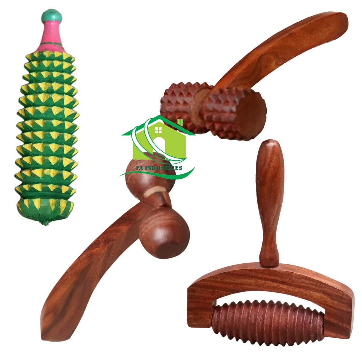 FA INDUSTRIES® Relax Massage Back Roller - Handheld Wooden Total Body Massager for Back, Neck, Foot, Calf, Leg, Arm | Deep Tissue Massager Relief for Sore Muscles (Pack of 4)