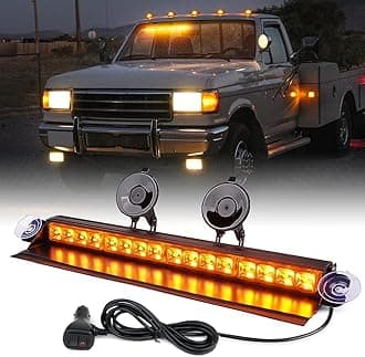 - Xprite Amber LED Strobe Light Bar, Front Windshield Dash Deck Hazard Warning Flashing Traffic Caution Lights w/Suction Cups, for Emergency Construction Vehicles POV Trucks EMS Snowplow