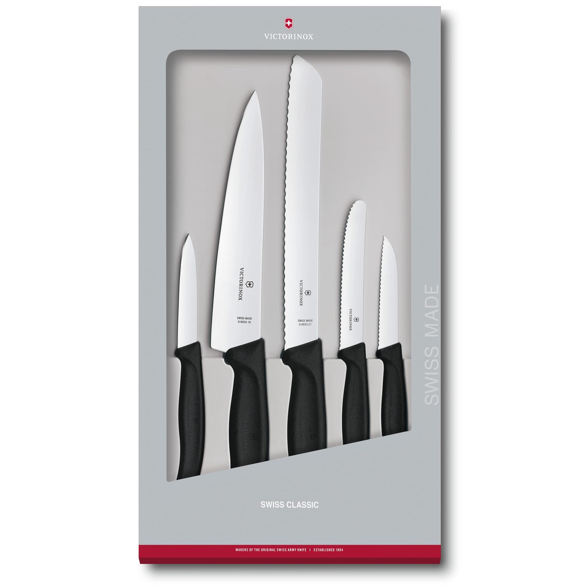 Victorinox Swiss Classic Kitchen Set - Includes Paring Knives, Carving Knife, Bread Knife & More - Premium Kitchen Accessories - Black Handles, 5-Piece Set