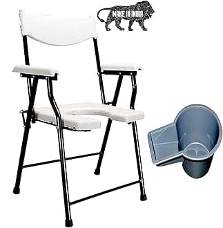 Folding Elderly Disabled Man And Pregnant Woman Stainless Steel Shower And Bathing Room Mobile Commode Chair With Toilet Seat Comfortable Safe(110 KG Capacity)