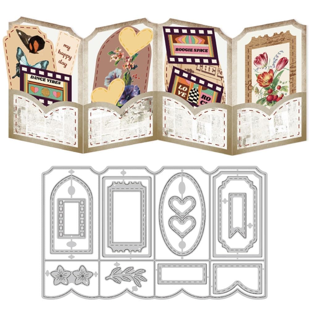 Folding Greeting Card Cutting Dies Card Making Die Cut Label Carbon Steel Die Cuts Stencils Blessing Card Scrapbooking Embossing Template Dies for Birthday Mother's Day Craft Album Decor