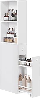 Slim Bathroom Storage Cabinet, Narrow Freestanding Cabinet with Storage Drawers and Adjustable Shelf, for Small Spaces, Modern Style, Cloud White UBBK567T14S