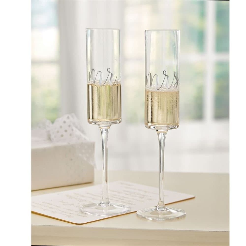 Mrs. Wedding Champagne Glass Set, One Size, Silver, 9 fluid ounces, 2 Count (Pack of 1)