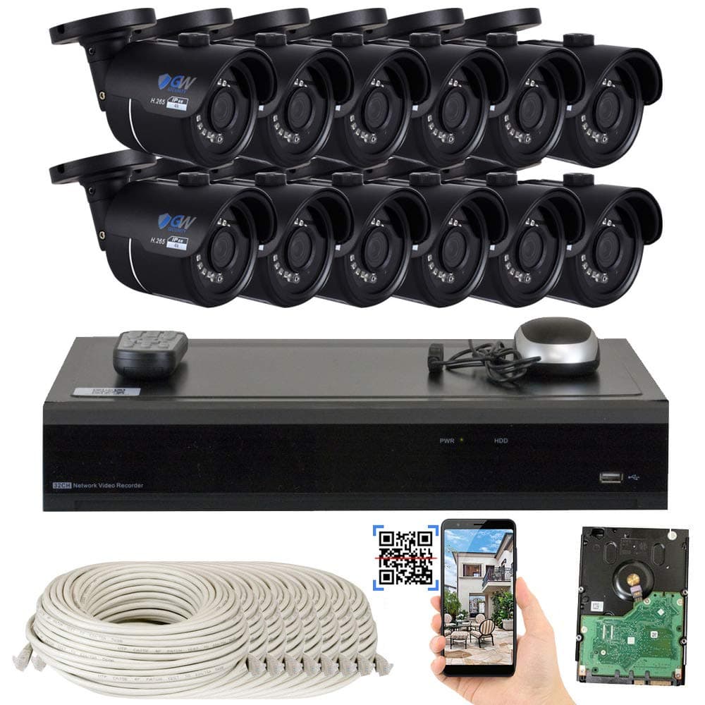 GW 16 Channel H.265 4K NVR 16-Megapixel Security Camera System, 12pcs 8MP PoE 3.6mm Wide Angle Indoor Bullet 4K IP Cameras, 4TB Hard Drive