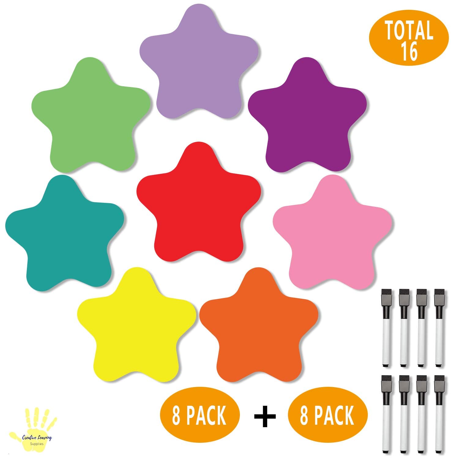 Removable Multi-Colored Vinyl Dry Erase Circles + 10 FREE Dry Erase Markers with Erasers BUNDLE PACK! Perfect for Students and Teachers in Classroom and/or Homeschooling (All-Colored, 8Pack)
