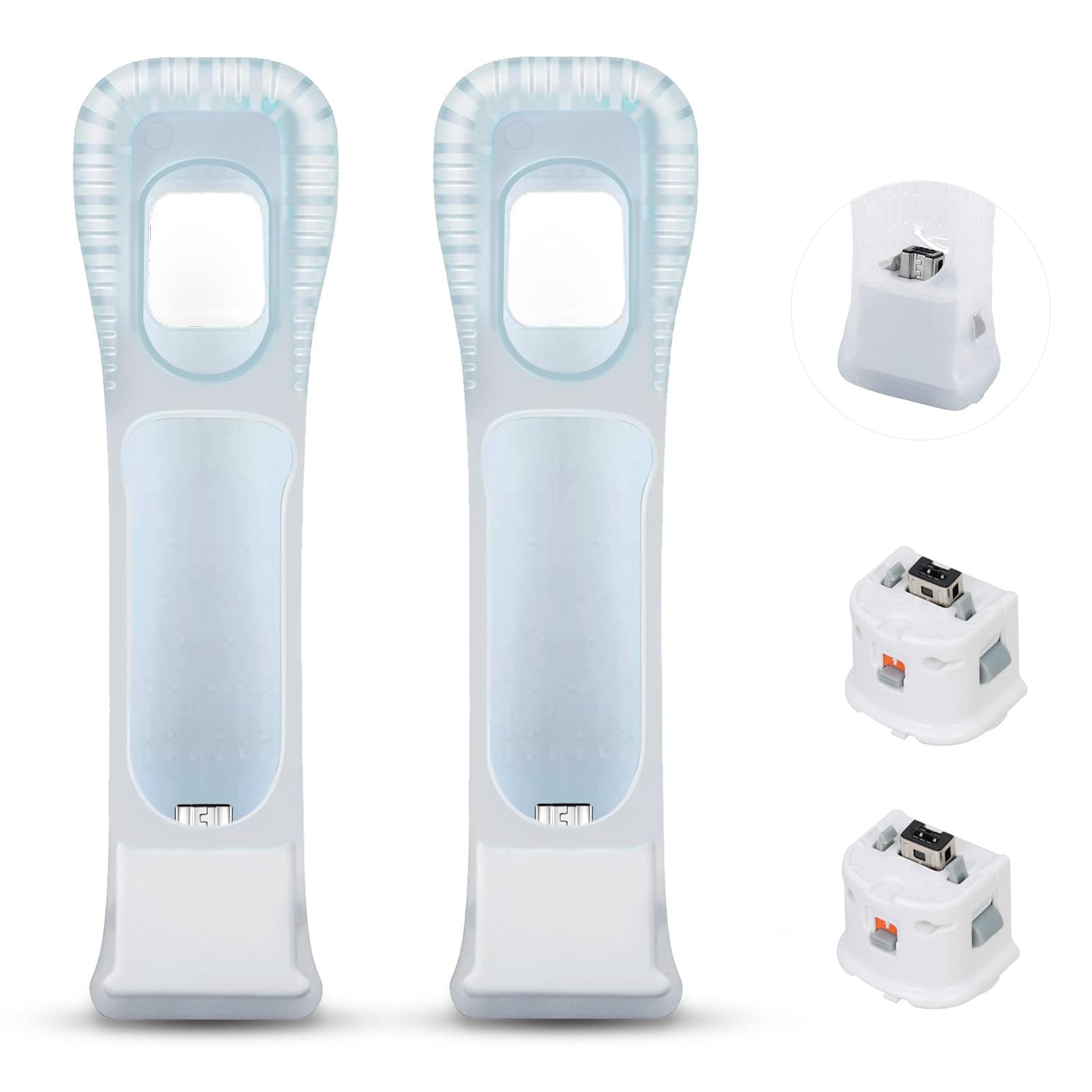 Motion Plus Adapter Sensor W/ Silicon Case for Nintendo Wii Remote Controller, MotionPlus Adaptor Accelerator - 2 Pcs White