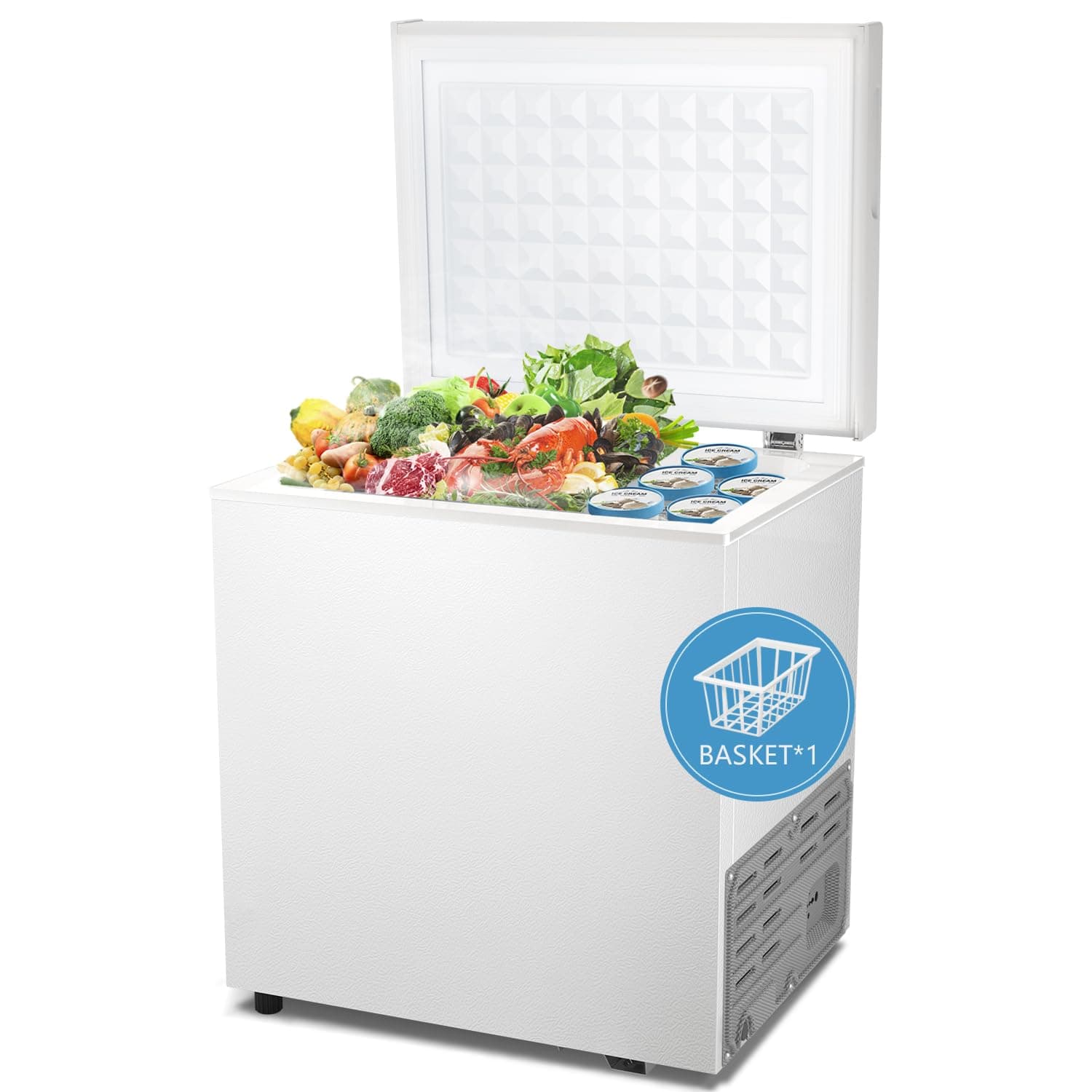 R.W.FLAME Chest Freezer 1.8 Cubic Feet, Small Mini Deep Freezer, Adjustable Temperature, Energy Saving, Top Open Door Deep Freezer, White