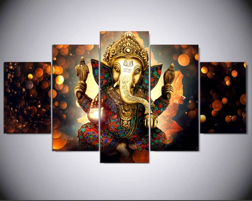 5 Pcs Indian God Ganesh Deity Abstract Canvas - 5 piece Ganpati Bappa Maurya Canvas For Your Home/Office Room (40x60cmx2,40x80cmx2,40x100cmx1)