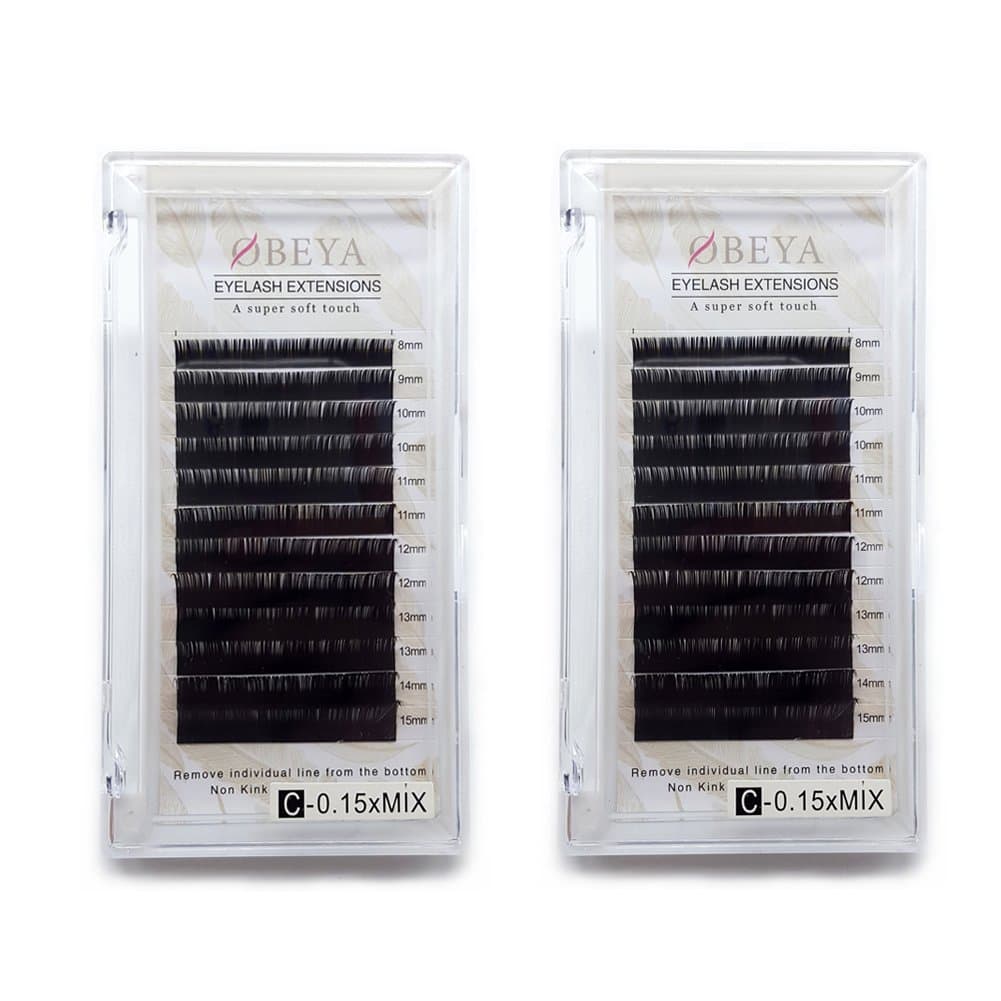 Eyelash Extensions 0.05/0.07/0.10/0.15/0.18/0.20/0.25mm C/D Curl Individual Eyelash Extensions Silk Faux Mink Eyelash Extensions Cluster 8-15mm Mixed Tray for Salon by OBEYA… (2-trays-C-0.15, 8-15mm)
