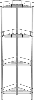 HuggieGems 4 Tier Floor Standing Corner Shower Caddy Organizer Shelf with Hooks, Bathroom Shelves Stand Rack, Gray