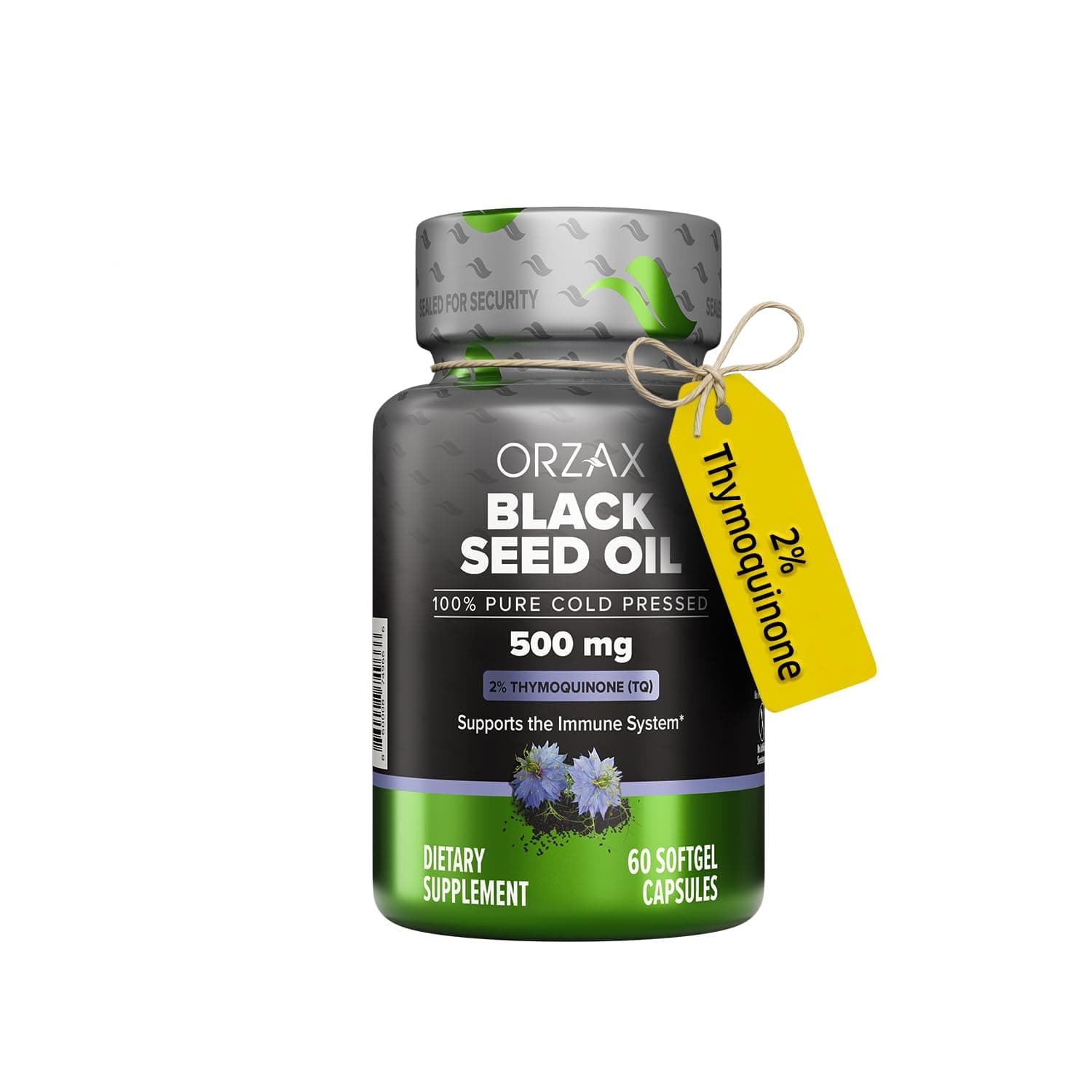 ORZAX Black Seed Oil Cold Pressed 100% Pure | Non-GMO - Rich in Omega 3 6 9 & Thymoquinone | Black Cumin Nigella Sativa Oil for Immune Support, Hair, Skin, Face (500 mg - 60 Softgel Capsules)