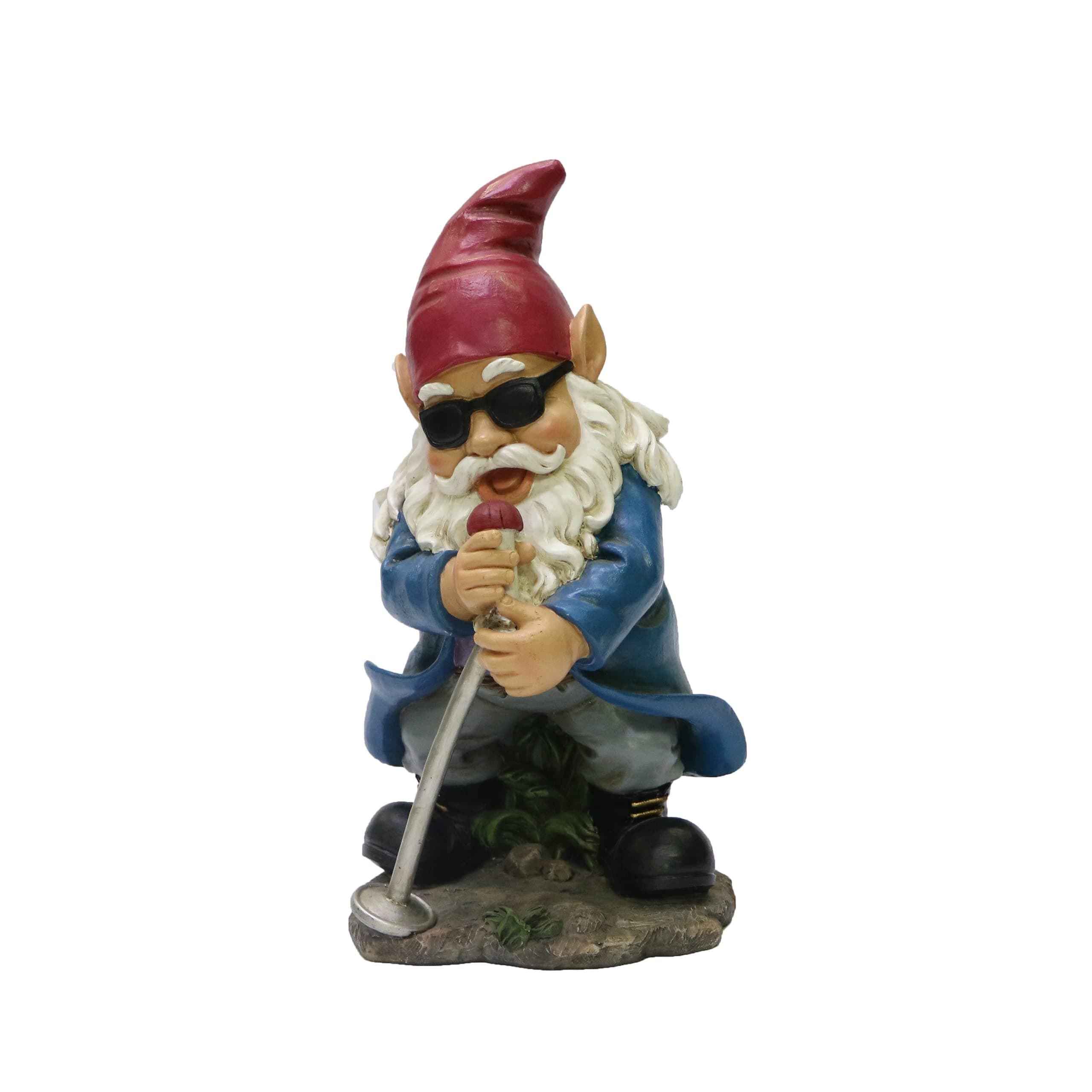 Rock n Roll Gnome in a Band Singing Resin Statue Figurine Home Garden Decorative Accent Décor (10" H)