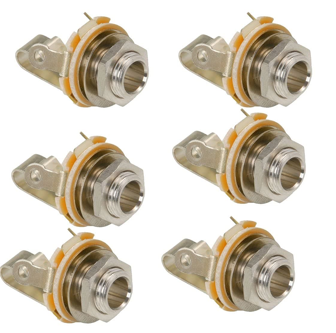 Switchcraft Mono Output Jack - 6 Pack, Silver, Bottle Style, 1/4" Plug Compatible, Ideal for Guitar or Bass, Made in USA