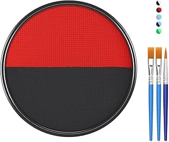 FREEORR Black Red Face Body Paint Makeup Foundation 30 g, Water Activated Cream to Powder Face Body Paint Makeup for Halloween Costume Cosplay Theater Stage Dress-Up Makeup, Matte Finish, Non Toxic