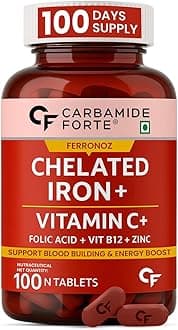Carbamide Forte Chelated Iron Supplement for Women and Men | Folic Acid Tablets for Pregnancy | Hemoglobin Booster | 100 Veg Tablets for Hair Growth with Iron Bisglycinate