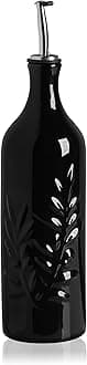 Sweejar Large Ceramic Olive Oil Dispenser Bottle, 24 Oz Relief Opaque Oil Cruet Protects Oil To Reduce Oxidation, Storage Vinegar, Soy Sauce, Coffee Syrup, Liquids, Set of 1 (Black)