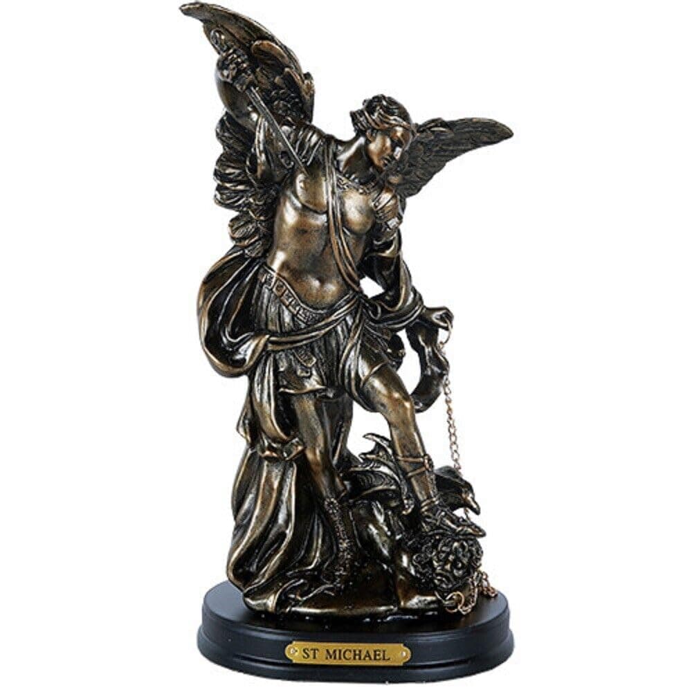 Pacific Giftware St. Michael San Miguel The Great Protector Archangel Defeating Satan Figurine 8 Inch Tall Wooden Base With Brass Name Plate