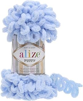 Alize Puffy Knitting Yarn 100 g, Patented Innovation, Loop Knitting without Needles, Colour: 183 Light Blue