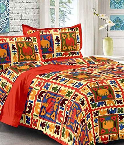 Monik Handicrafts Cotton 300 TC Bedsheet (Double_Multicolour)