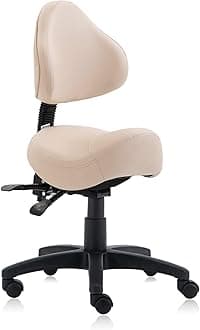 DR.LOMILOMI Hydraulic Saddle Rolling Clinic Spa Massage Stool Chair with Back Rest (510-With Backrest, Vanilla)