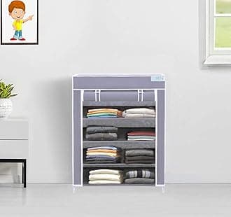 FLIPZON Collapsible Fabric Wardrobe Organizer (Iron and Non Woven Fabric) Grey, 4 Layer