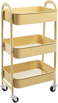 DOEWORKS Storage Cart 3 Tier Metal Utility Cart Trolley Trolley Trolley,Storage Trolley with Wheels For Kitchen Bathroom Powder Room Office,Melon Yellow