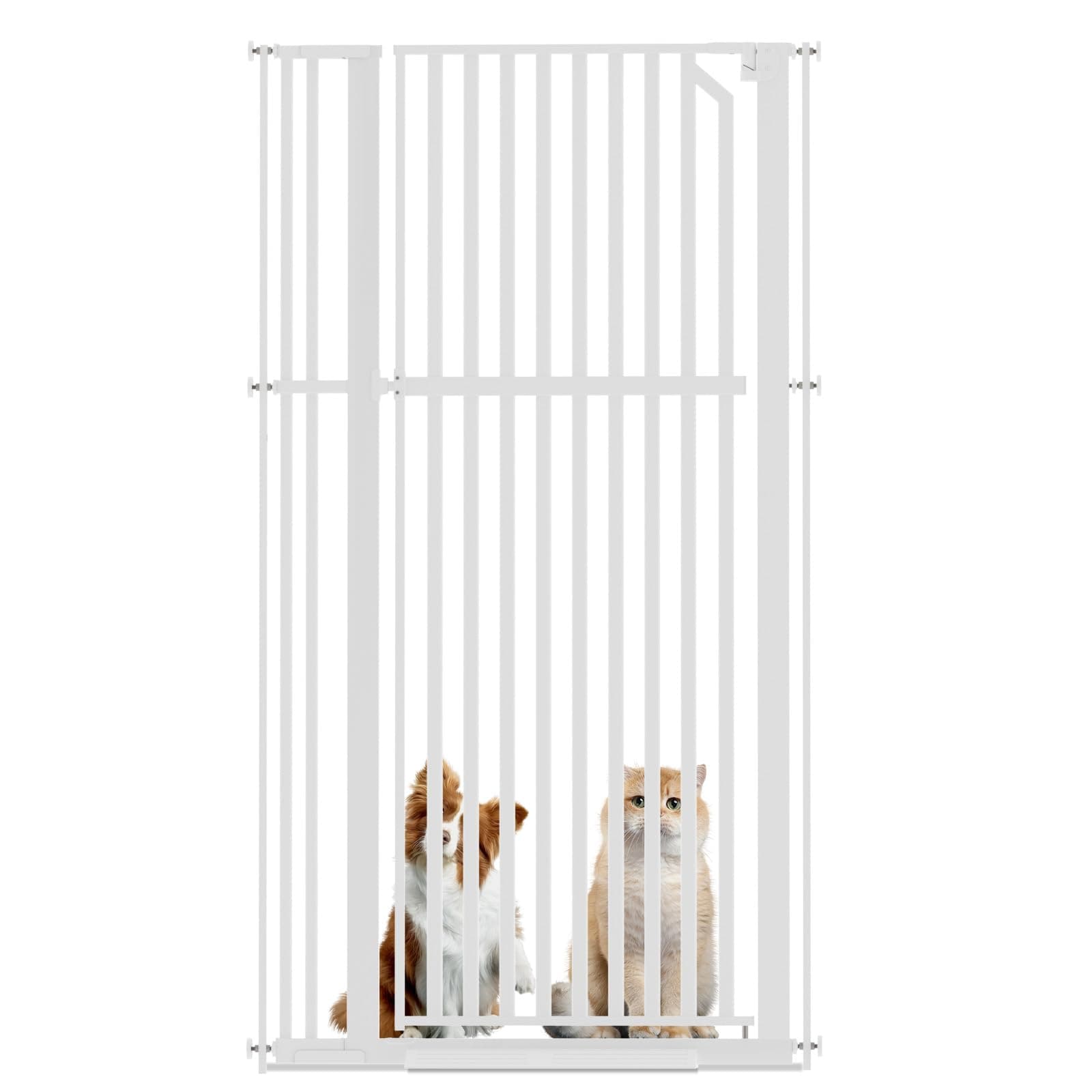 Glaf Extra Tall Pet Dog Gate 63" Pressure Mounted Cat Door Safety Metal Pet Gate Adjustable Width Cat Gate Auto-Close Dog Gates for Doorways, Stairs, Kitchen, Hallway(White, 33.86-37.4"/86-95cm)