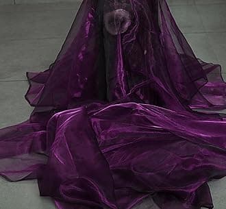 MDS Pack of 75 Yard Sheer Organza Fabric for Wedding Party Home Event Banquet Decorations, Backdrop Curtain Craft Dress Sewing Fashion DIY Crystal Organza Tulle Fabric Bolt 44” Wide - Dark Purple