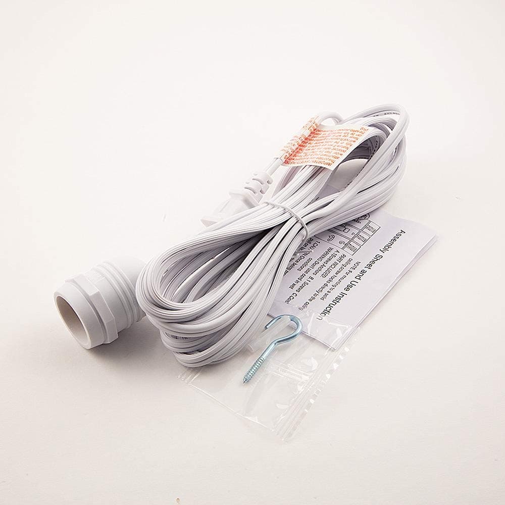 Single Socket White Weatherproof Outdoor Pendant Light Lamp Cord, 15FT, by PaperLanternStore